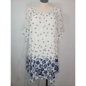 SirenLily Womens White Blue Floral Print Off Shoulder Ruffle Sleeve Dress Size M